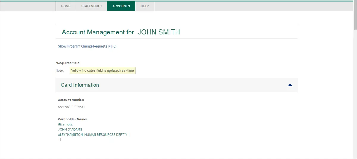 Account management details - under accounts in top navigation
