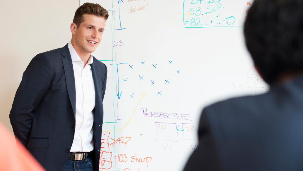 student presenting in class