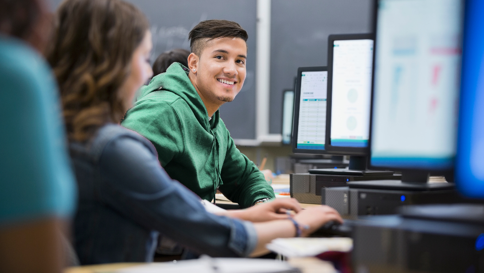 student using the computer