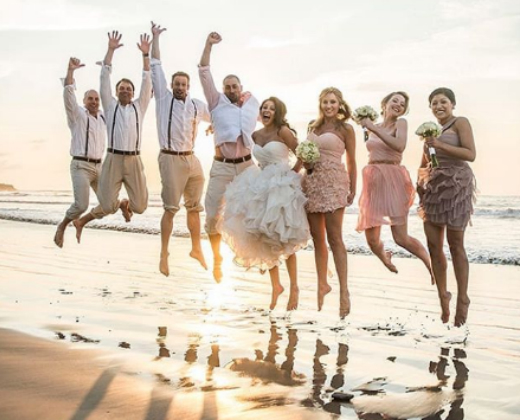 Wedding parting jumping on the beach