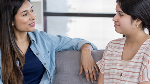 Mother and daughter talking
