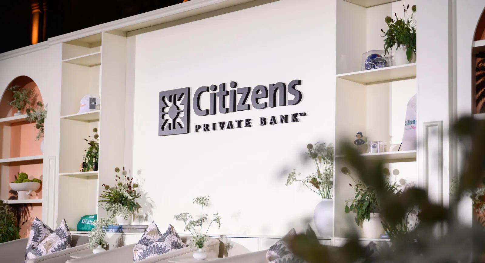 Citizens Private Bank logo on a wall inside one of the private banks.
