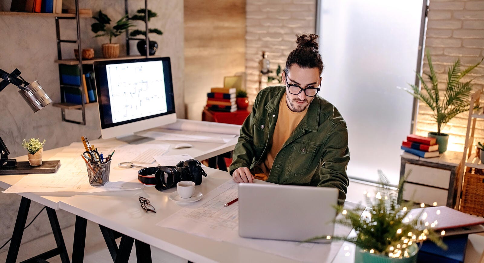 College student using laptop