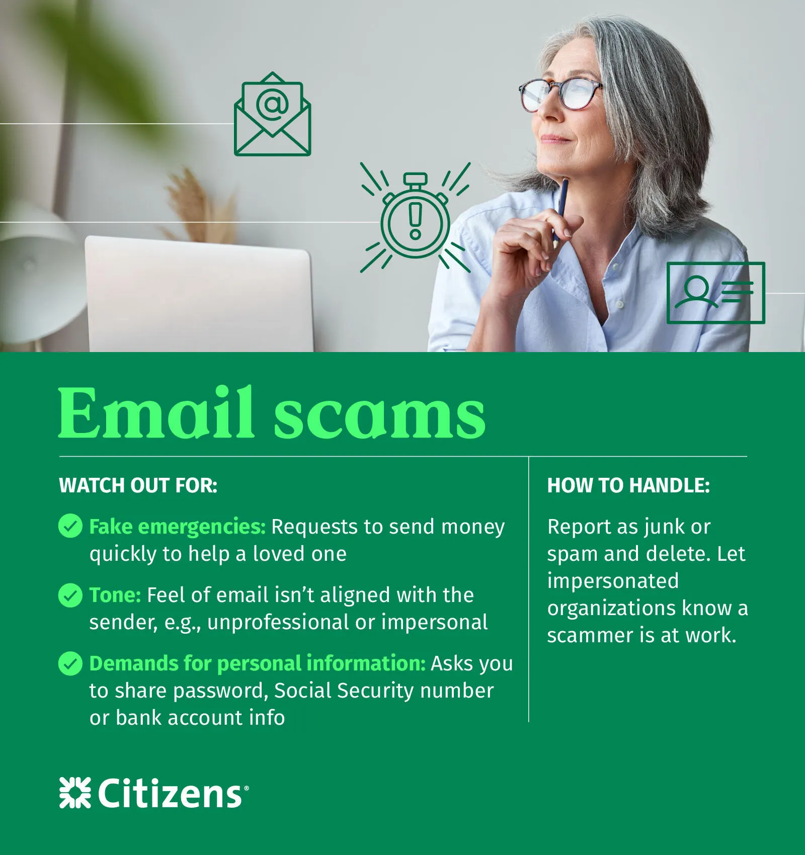 Email scams can include fake emergencies or demands for personal information.