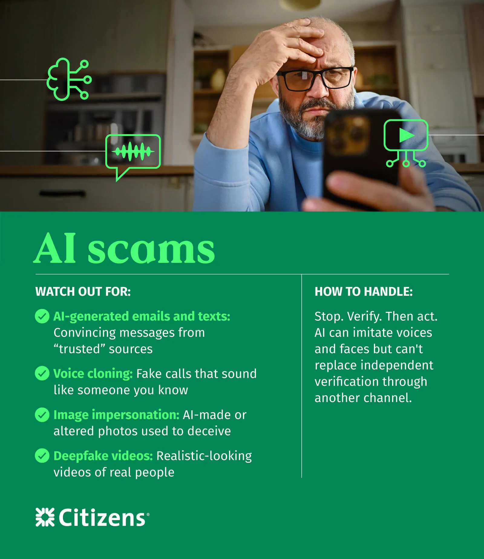 AI scams can include emails and texts that look hyper realistic or cloning the voice of someone you know.