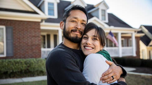 Man and woman embracing